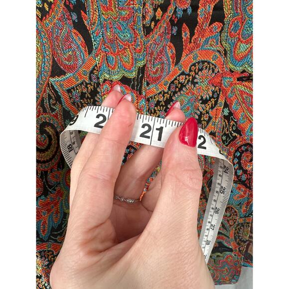 90s Vintage Jacket Womens Medium Black Paisley Colorful Tapestry Boho Button - Picture 9 of 9